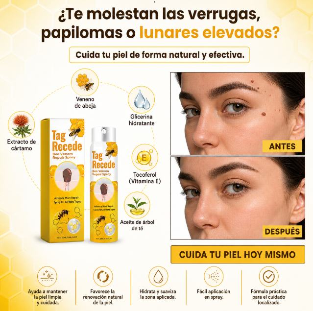 Tag Recede™ | Spray para Verrugas, Papilomas y Lunares Elevados – Cuidado Natural de la Piel